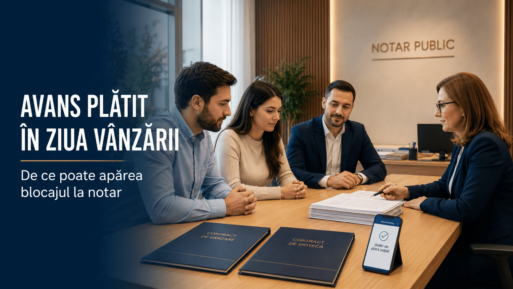 Avans credit ipotecar plătit în ziua vânzării, discutat la notar înainte de semnarea contractului de vânzare și a contractului de ipotecă